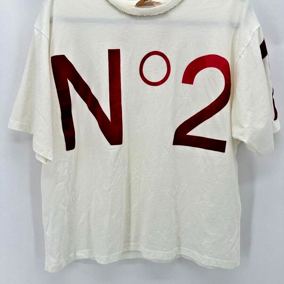 No. 21 Embellished T Shirt Ivory Red Velvet Logo Size 4 Rhinestone Glam Preppy - Picture 4 of 11